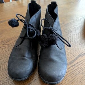 Soft style Black Women's Ankle Boots with Pom-Poms